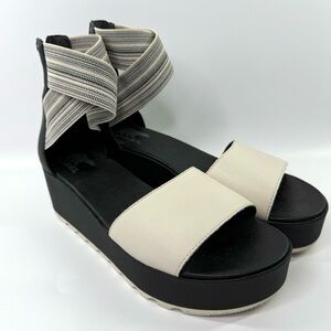 Sorel Cameron Platform Ankle Strap Wedge Sandals Black 9.5